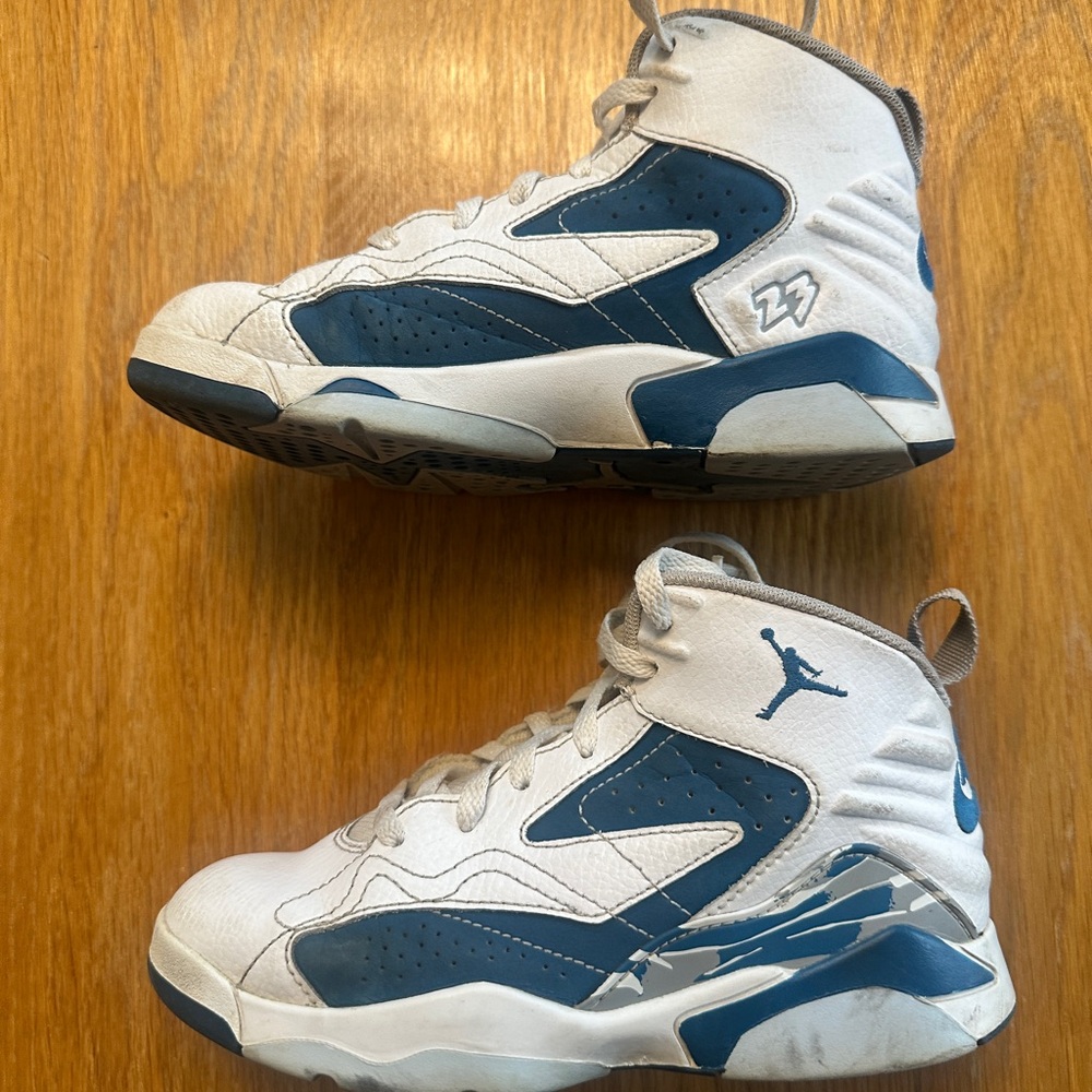 Jordan Kids White and Navy High-Top Basketball Sneakers